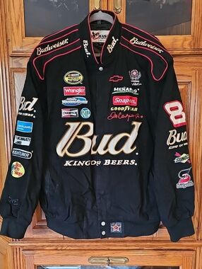 Dale Earnhart JR. Vintage Budweiser Black & Red Racing Bomber Jacket